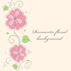 Cute pink floral card background. vector illustration