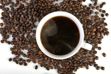 Coffee cup and coffee beans