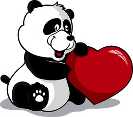 cute panda holding heart