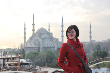 woman visit ancient istambul in turkey
