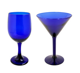 Cobalt blue wine glasses on white background