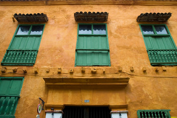 Facade of old building. Cartagena, Colombia.
