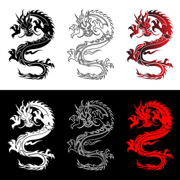 The Chinese dragon in different color scales