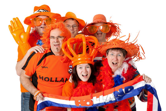 Group of  Dutch soccer fans over white background