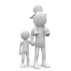 Father with his two sons, one of them on the shoulders