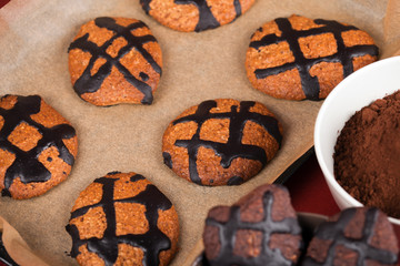A chocolate cookies with stripes