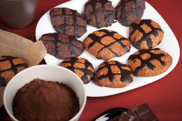 A plate of chocolate cookies