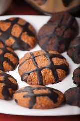 A plate of chocolate cookies