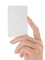 Female hand holding a blank paper