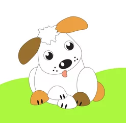 Deurstickers een vectorillustratie van een grappige schattige cartoon kleine puppy © Lebiguh