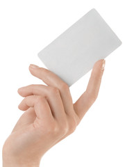 Blank card in a women hand
