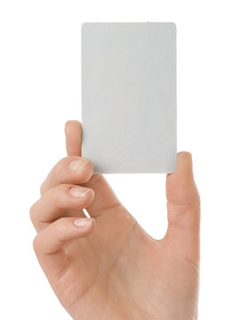 isolated empty business card in a human hand