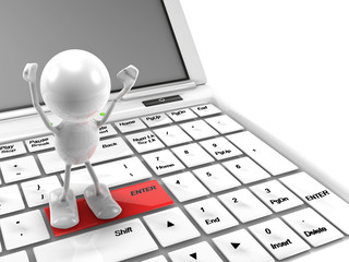 Man happy to enter an Internet deal. 3D render concept