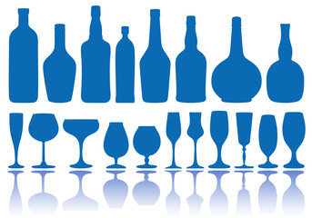 set of bottles and glasses, vector