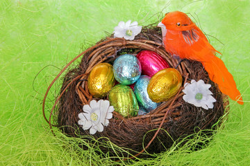 Schokoladeneier im Nest