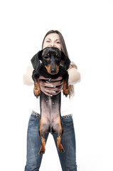 Girl with dachshund