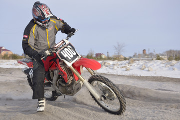 Obraz premium Russia, Samara, motocross rider turn