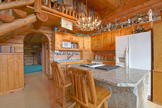 Kitchen - log cabin with rustic unique detail