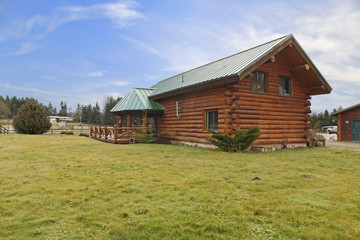 Fototapeta na wymiar Cabin on a horse farm - exterior shot.