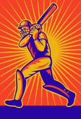 cricket sports batsman batting retro