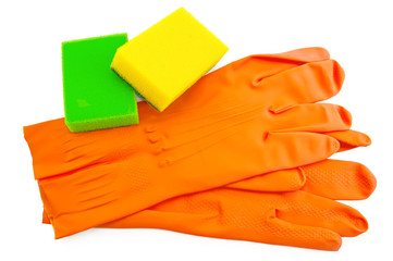 Orange rubber gloves with sponges