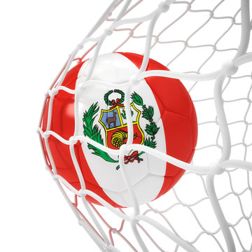 Peruvian soccer ball inside the net