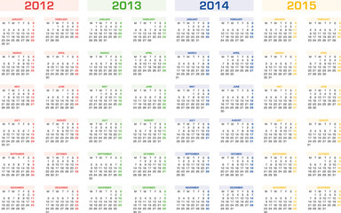 Kalender 2012, 2013, 2014, 2015