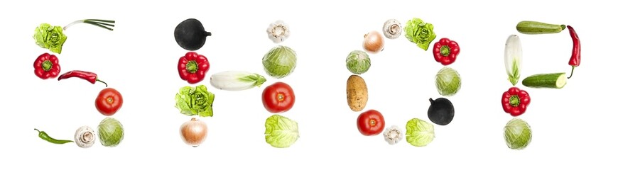 Shop word made of vegetables