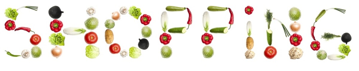 Shopping word made of vegetables
