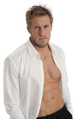 Young male in open shirt isolated