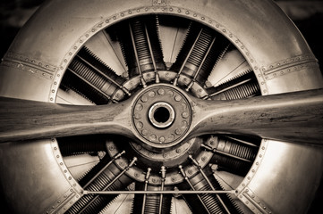 vintage propeller vliegtuigmotor close-up