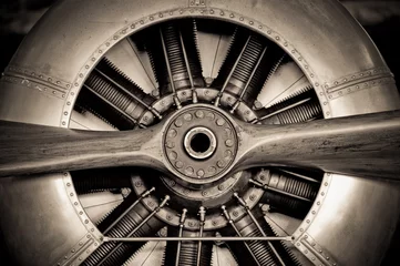 Fotobehang Oud vliegtuig vintage propeller vliegtuigmotor close-up