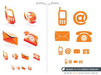 Orange vector contact icons set