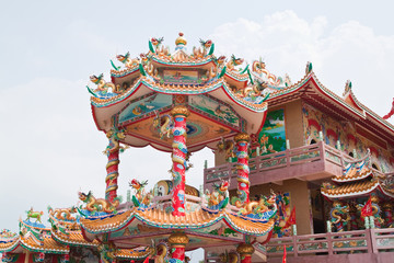 Naklejka premium The beautyful Chinese shrine and the blue sky, Chonburi- East of