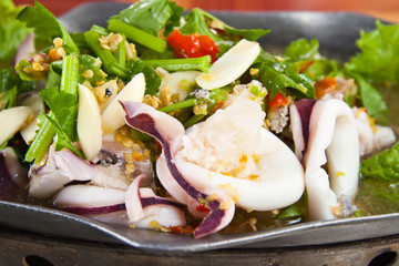 Boiled squid with Lemon,Thai style seafood,spicy and sour