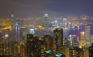 Fototapeta na wymiar Hong Kong at night, view from Victoria Peak