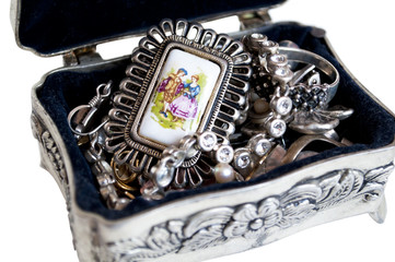 Open silver jewelry box