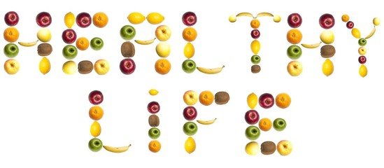 Healthy life words made of fruits