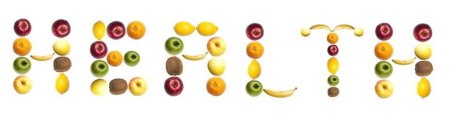Fototapeta na wymiar Health word made of fruits