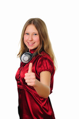 Fototapeta premium a teenage girl in studio with headphones
