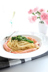 Japanese green vegetable and crab Pasta