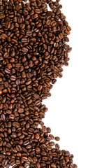 Coffee beans on the white background with copy space