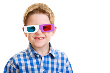 Cute boy wearing 3D glasses