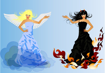 Obraz premium Angel and Devil retro woman