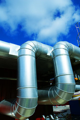 Industrial zone, Steel pipelines in blue tones