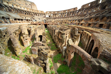 On first circle of arena in ancient Coliseum in Rome, Italy