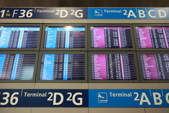 Information boards at the airport close-up.