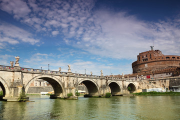 Fototapeta na wymiar Sant' Angelo Castel and Sant' Angelo Bridge at summer in Rome,