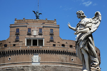 Obraz premium Sant' Angelo Castel and beautiful old sculpture at day in Rome,