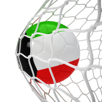 Kuwaiti soccer ball inside the net